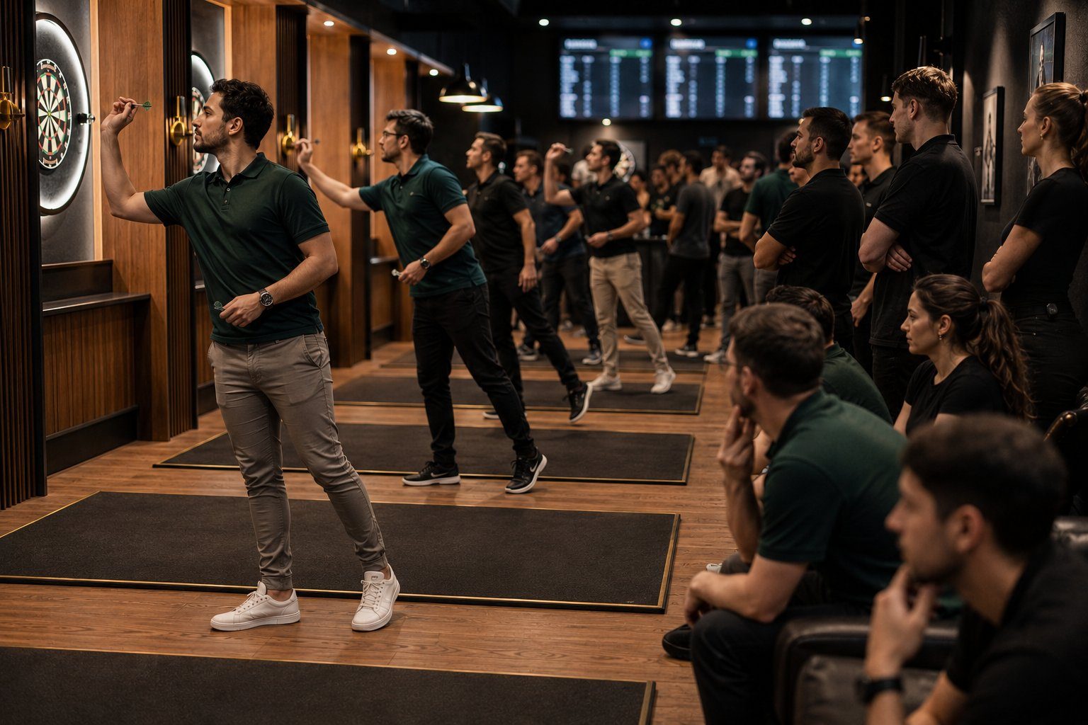 Ambiente de campeonato de dardos no Triplo 20